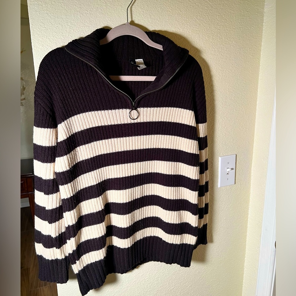 Rib knit half zipper sweater